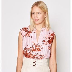 Joie Linen Pink Brown Floral Split Neck Blouse